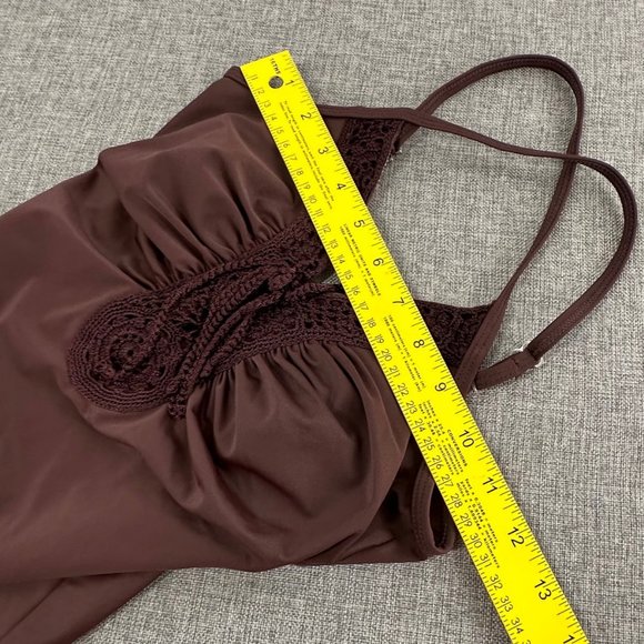 Newport News One Piece Swimsuit Chocolate Brown Lace V-Neckline Size 4 Nylon & L - Picture 6 of 12